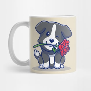 Cute Collie Dog With Red Rose Mug